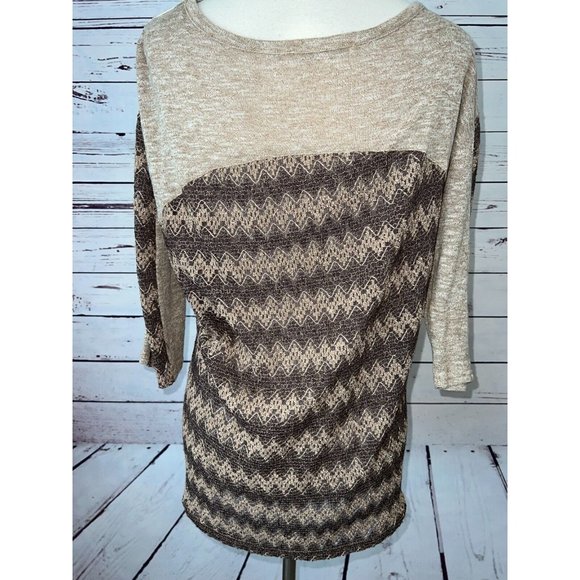 Miss Me‎ Knit Sweater Western Medium Beige Sequin Metallic Cowgirl Studded - Picture 7 of 8